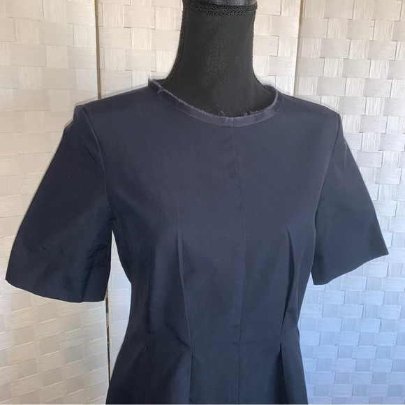 COS Blue Short Sleeve A Line Pleated Flowy Bottom Drop Waist Dress Sz 6 Full Zip - Picture 5 of 14
